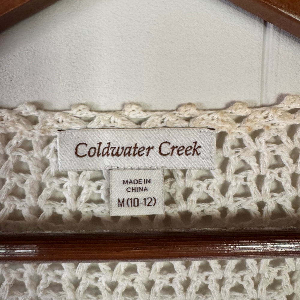 100% cotton, vintage Coldwater Creek Cream Open-Front Crochet Cardigan - Picture 5 of 7